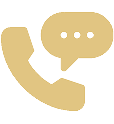A yellow phone icon with a speech bubble containing three dots, indicating communication.