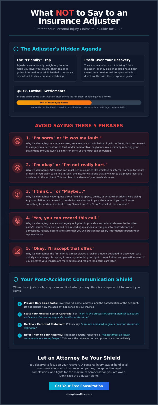 What Not to Say to an Insurance Adjuster: Protecting Your Claim in 2026