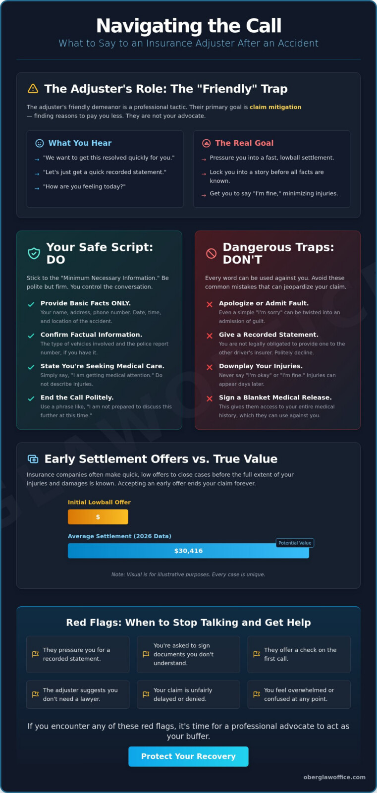 What to Say to an Insurance Adjuster After an Accident: A 2026 Survival Guide