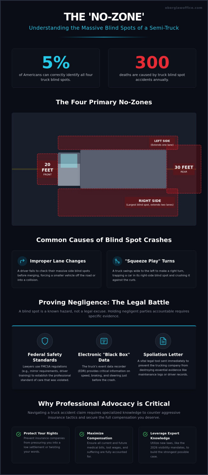 Big Rigs and the No-Zone: A Truck Blind Spot Accident Lawyer's Guide to Safety and Liability (2026)