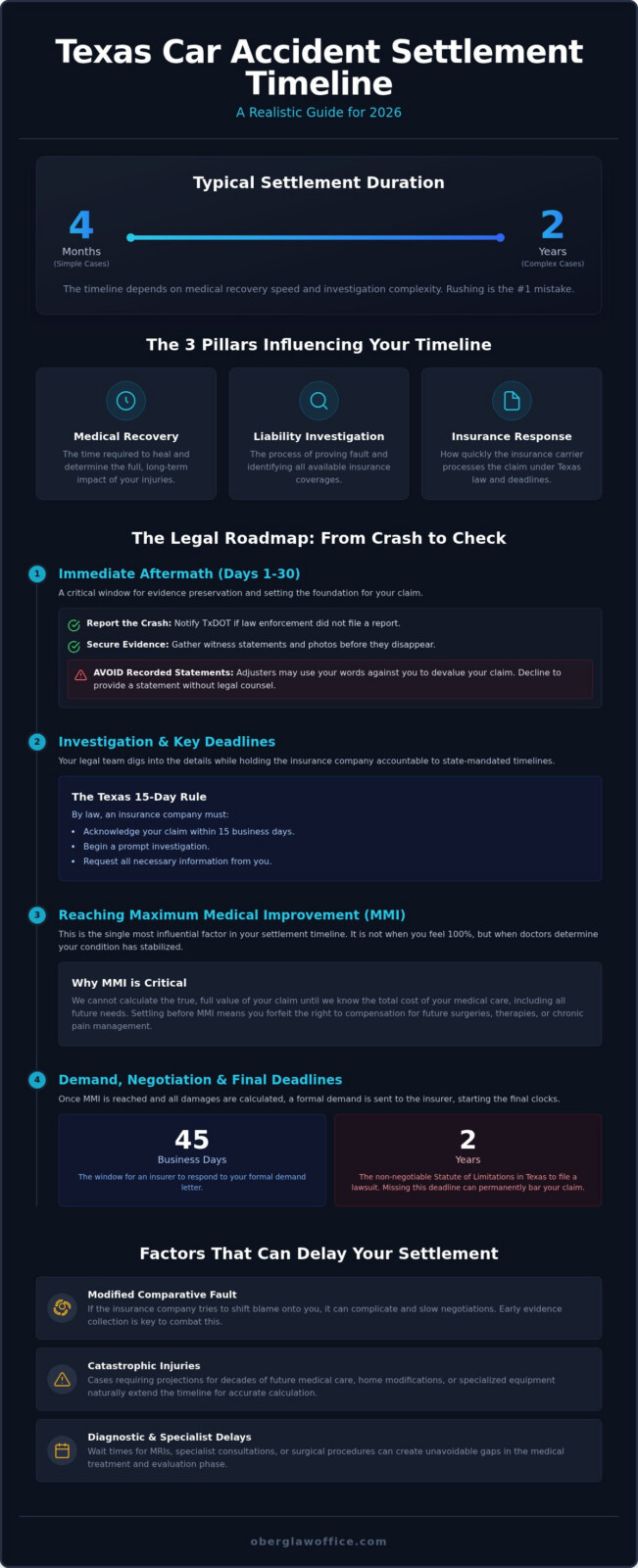 Texas Car Accident Settlement Timeline: 2026 Guide