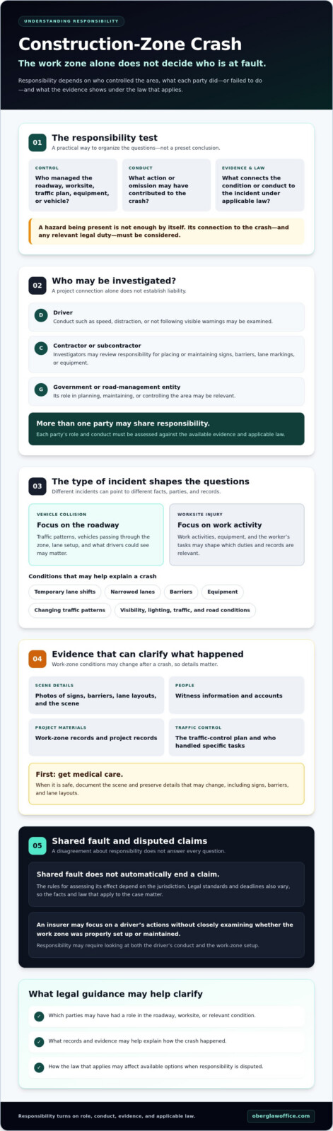 Who Is Liable for Accidents in a Construction Zone?